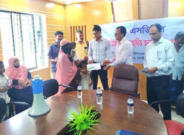 In 2024, SDS provided cash assistance of BDT 2 million to 1,000 flood-affected families in the south-eastern region of the country.