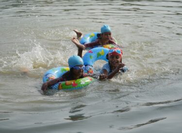 The YES4ECO project, implemented by SDS in partnership with EDUCO, provided swimming and water safety lessons to 90 children aged 5–12 across three villages in Zanjira, Shariatpur.