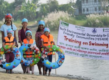 The YES4ECO project, implemented by SDS in partnership with EDUCO, provided swimming and water safety lessons to 90 children aged 5–12 across three villages in Zanjira, Shariatpur.